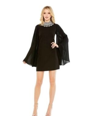 Mac Dugal Black Embellished Neck Bell-Sleeve Mini Dress SIZE 2 NWT 59607